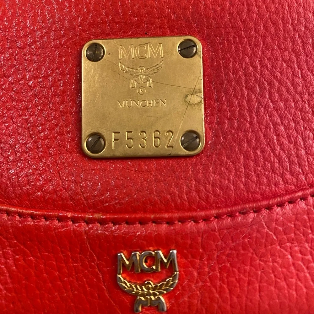 MCM Red Leather Backpack, EUC